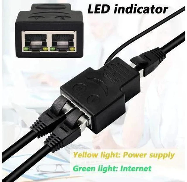 Alt view image 7 of 7 - 1 to 2 Port RJ45 Ethernet Splitter Adapter, 1 Female to 2 Female LAN Cable Splitter, Allow 2 Devices to Access Network Simultaneously, Compatible with Cat5 Cat5e Cat6 Ethernet Cables