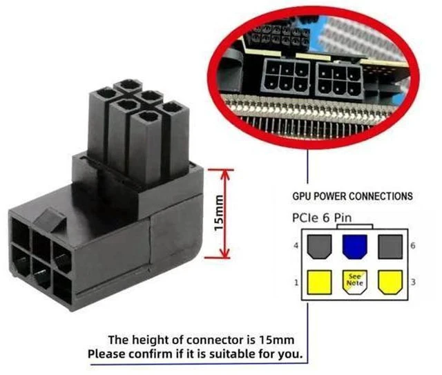 Alt view image 7 of 7 - 2 Pack 90 Degree ATX 6Pin GPU Power Adapter, Angled Graphics Card Power Connector