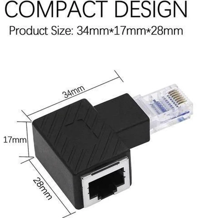 Alt view image 3 of 5 - 2 Pack Left 90 Degree RJ45 Male to Female Right Angle Ethernet Adapter, 8P8C LAN Cable Elbow Extender, Compatible with Cat5/Cat5e/Cat6 Network Cables