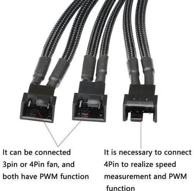 Alt view image 3 of 6 - 2 Pack SATA Power to 3/4 Pin PWM Fan Splitter Hub, 12V Desktop Chassis Cooling Fan Power Adapter