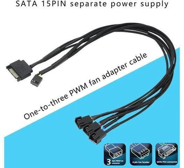 Alt view image 5 of 6 - 2 Pack SATA Power to 3/4 Pin PWM Fan Splitter Hub, 12V Desktop Chassis Cooling Fan Power Adapter