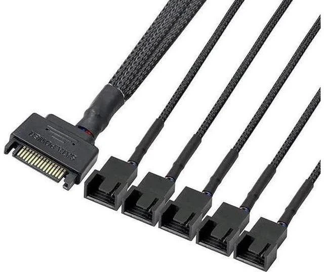 Main image of SATA to 3 Pin 4 Pin Fan Sleeved Power Splitter Cable Adapter,15Pin SATA to 5 x TX3 / TX4 (PWM) 12V PC Case Fan Cooler Y Splitter Power Extension Cord - 10 Inch,Black