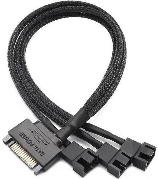 Main image of SATA to 3 Pin 4 Pin Fan Sleeved Power Splitter Cable Adapter,15Pin SATA to 3 x TX3 / TX4 (PWM) 12V PC Case Fan Cooler Y Splitter Power Extension Cord - 10 Inch,Black