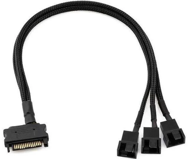 Alt view image 2 of 5 - SATA to 3 Pin 4 Pin Fan Sleeved Power Splitter Cable Adapter,15Pin SATA to 3 x TX3 / TX4 (PWM) 12V PC Case Fan Cooler Y Splitter Power Extension Cord - 10 Inch,Black