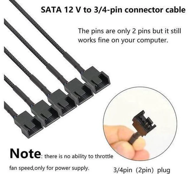 Alt view image 3 of 4 - SATA to 3 Pin 4 Pin Fan Sleeved Power Splitter Cable Adapter,15Pin SATA to 5 x TX3 / TX4 (PWM) 12V PC Case Fan Cooler Y Splitter Power Extension Cord - 10 Inch,Black