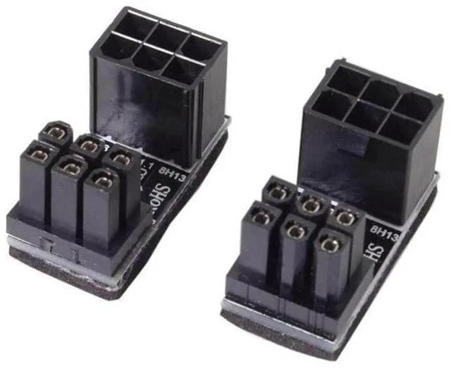 Main image of 2 Pack 180 Degree Angled ATX 6Pin GPU Power Connector Adapter for Desktop Graphics Cards