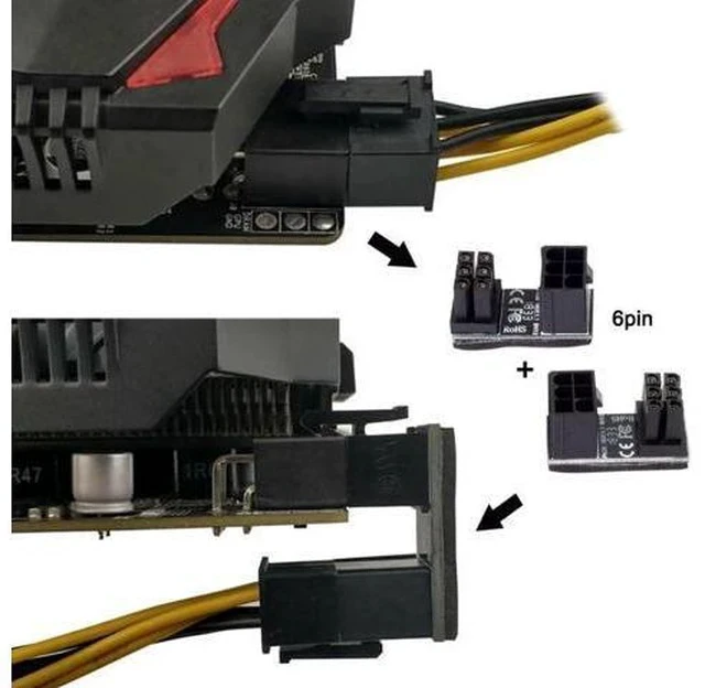 Alt view image 4 of 7 - 2 Pack 180 Degree Angled ATX 6Pin GPU Power Connector Adapter for Desktop Graphics Cards