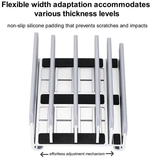 Alt view image 3 of 6 - N17-7 Vertical Laptop Stand with 5 Slots, Aluminum Adjustable Width Notebook Holder for Multiple Devices, Space-Saving Desktop Organizer