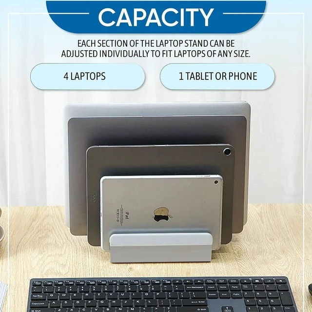 Alt view image 5 of 6 - N17-7 Vertical Laptop Stand with 5 Slots, Aluminum Adjustable Width Notebook Holder for Multiple Devices, Space-Saving Desktop Organizer