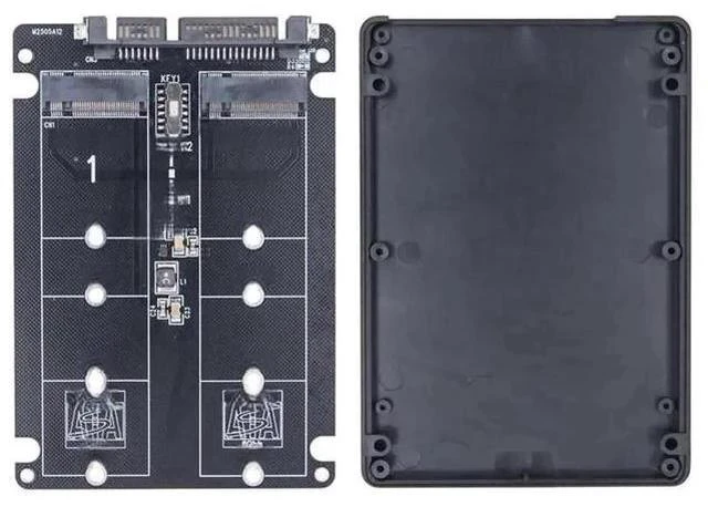 Main image of 2-Port Dual M.2 B Key SATA to SATA 3.0 Adapter with Enclosure, 6Gbps NGFF SSD Converter