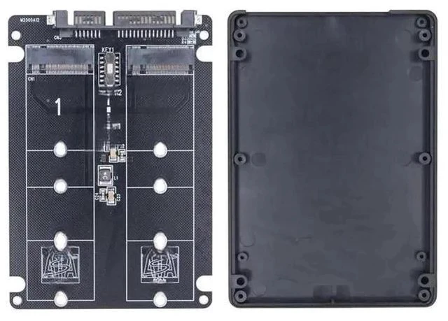 Alt view image 2 of 3 - 2-Port Dual M.2 B Key SATA to SATA 3.0 Adapter with Enclosure, 6Gbps NGFF SSD Converter