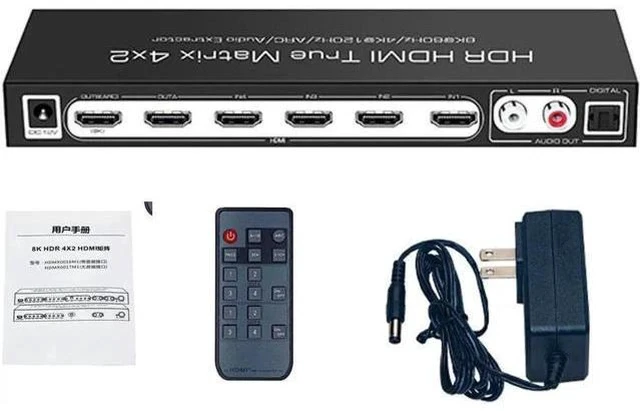 Alt view image 5 of 7 - 4x2 True HDMI 2.1 Matrix 4 in 2 Out 8K@60Hz 4K@120Hz with Audio Extractor, 48Gbps Bandwidth HDMI Matrix Switcher Splitter Supports ARC, HDR, HDCP 2.3, Independent Optical & Analog Audio Output