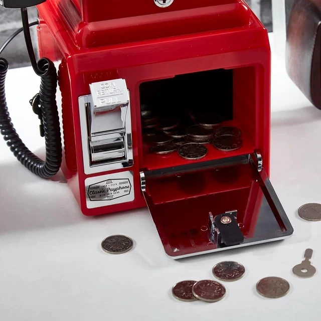 Alt view image 5 of 7 - American Retro 1950's Payphone with Coin Bank Wall-Mount Corded Phone (Red)