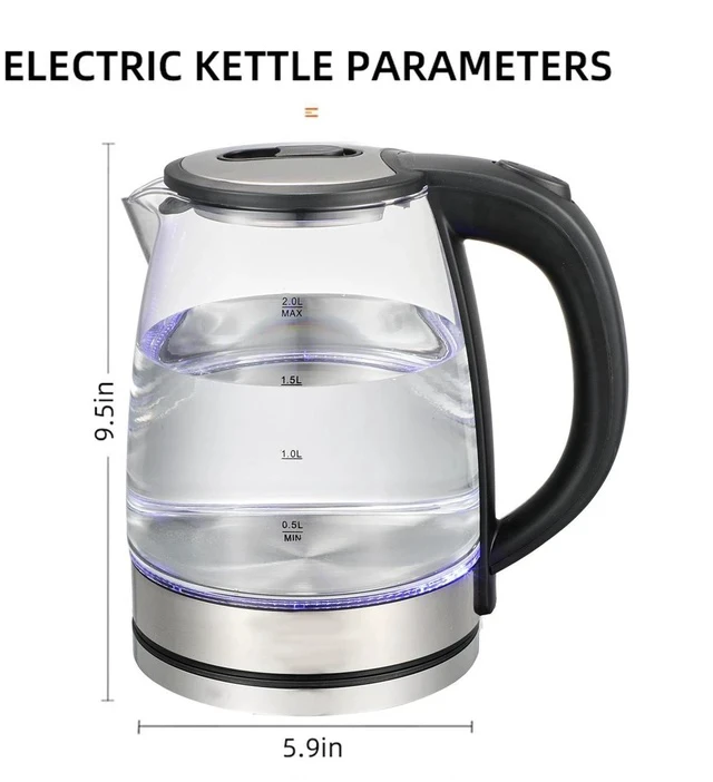Alt view image 7 of 7 - US Standard 2L Blue Light Glass Electric Kettle Automatic Shut-Off, Anti-Scald, BPA-Free Borosilicate Glass, Fast Boil, 110V
