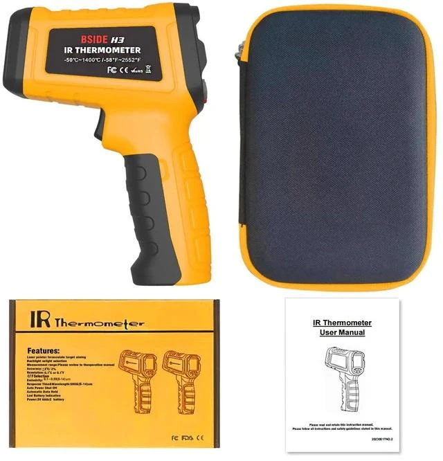 Main image of H3 High-Temperature Infrared Thermometer -50°C to 1400°C, 50:1 Distance-to-Spot Ratio, Non-Contact Temperature Gun with Adjustable Emissivity