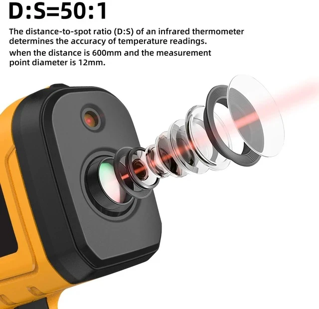 Alt view image 4 of 7 - H3 High-Temperature Infrared Thermometer -50°C to 1400°C, 50:1 Distance-to-Spot Ratio, Non-Contact Temperature Gun with Adjustable Emissivity