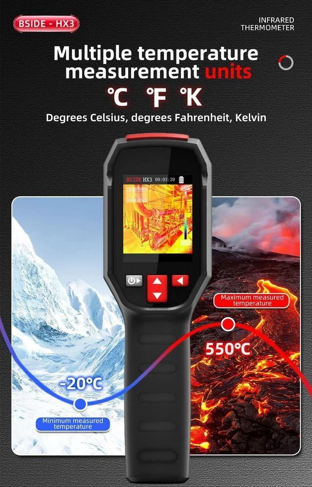 Alt view image 6 of 7 - HX3 Portable Thermal Imaging Camera Non-Contact High-Temp Tester, 3-Point Temperature Measurement, Auto Hot/Cold Tracking, 30,000 Image Storage