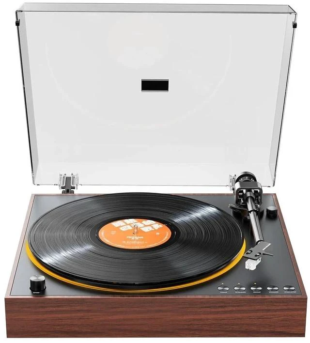 Main image of TT11 Fully Automatic Turntable, Bluetooth Vinyl Record Player, Built-in Preamp, Line & Phono Output, 2-Speed (33/45 RPM), Aluminum Platter, Dust Cover (Brown)