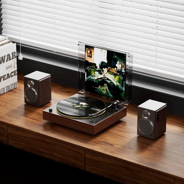 Alt view image 2 of 7 - TT11 Fully Automatic Turntable, Bluetooth Vinyl Record Player, Built-in Preamp, Line & Phono Output, 2-Speed (33/45 RPM), Aluminum Platter, Dust Cover (Brown)