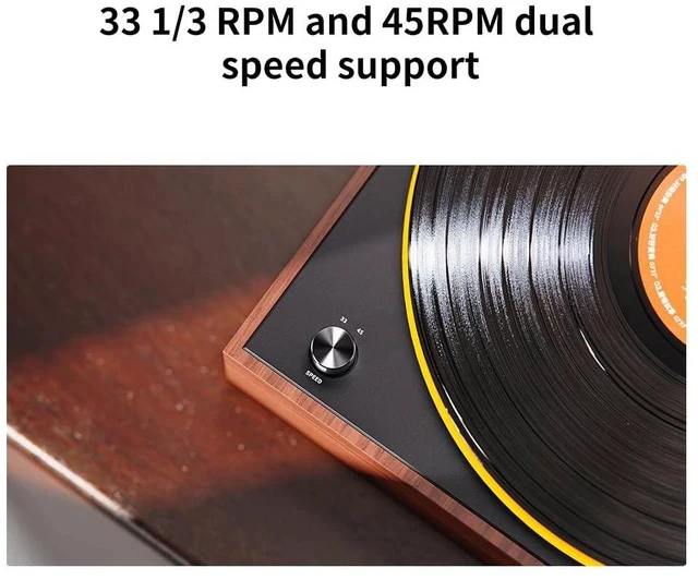 Alt view image 7 of 7 - TT11 Fully Automatic Turntable, Bluetooth Vinyl Record Player, Built-in Preamp, Line & Phono Output, 2-Speed (33/45 RPM), Aluminum Platter, Dust Cover (Brown)
