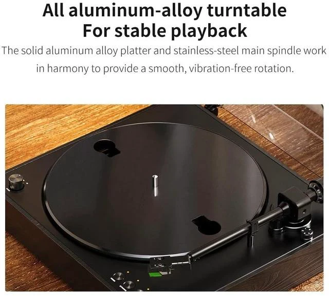 Alt view image 6 of 7 - TT11 Fully Automatic Turntable, Bluetooth Vinyl Record Player, Built-in Preamp, Line & Phono Output, 2-Speed (33/45 RPM), Aluminum Platter, Dust Cover (Brown)
