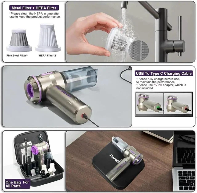 Alt view image 5 of 7 - Air Duster for PC, 200000RPM Compressed Air, Mini Vacuum 2-in-1, Runtime Up to 35 mins, Brushless Motor Electric Air Blower with 3 Gear and Rechargeable Battery - Canned Air-Keyboard Cleaner
