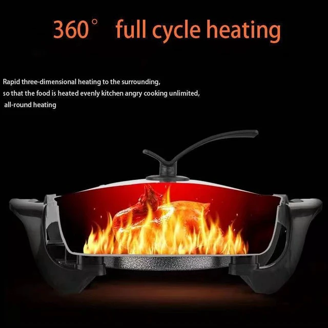 Alt view image 3 of 4 - Square Electric Hot Pot & Skillet Combo 6L Large Capacity, Adjustable Temperature, Non-Stick Coating, Multi-Cooker for Home, Dorm & Outdoor Use