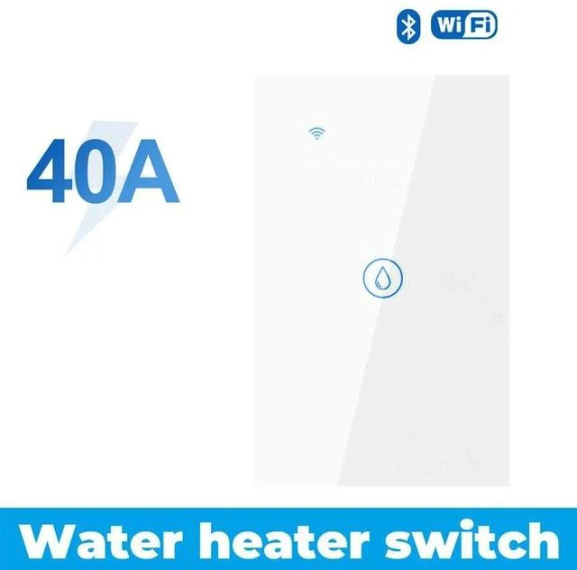 Main image of Smart WiFi Wall Switch for Water Heater/AC 20A-40A High Power, Touch Glass Panel, Timing & Remote Control via Tuya App, Works with Alexa/Google (196 characters)
