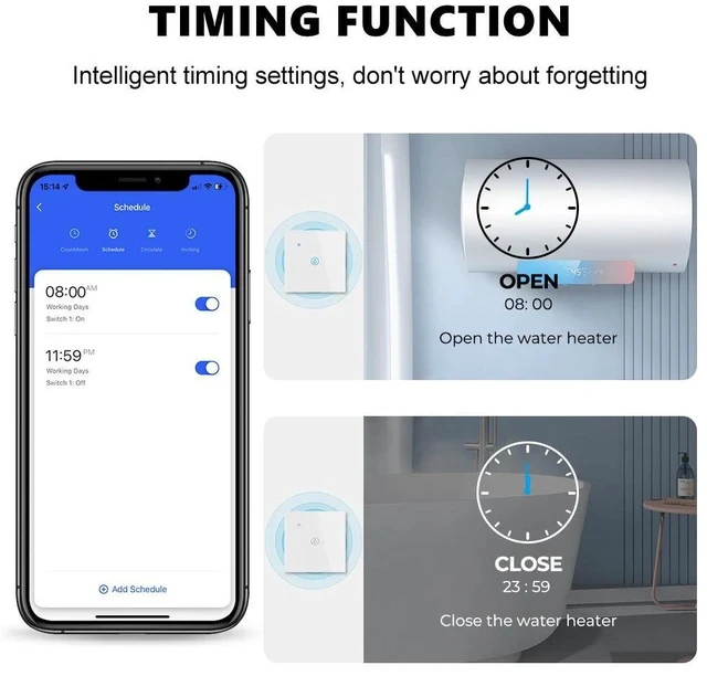 Alt view image 2 of 3 - Smart WiFi Wall Switch for Water Heater/AC 20A-40A High Power, Touch Glass Panel, Timing & Remote Control via Tuya App, Works with Alexa/Google (196 characters)