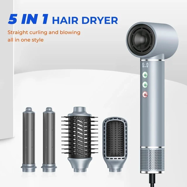 Alt view image 2 of 7 - 5-in-1 Multifunctional Hot Air Styler with Negative Ion Technology High-Speed Hair Dryer Brush, Auto-Curling Wand, Straightening Comb & Volumizing Set for All Hair Types