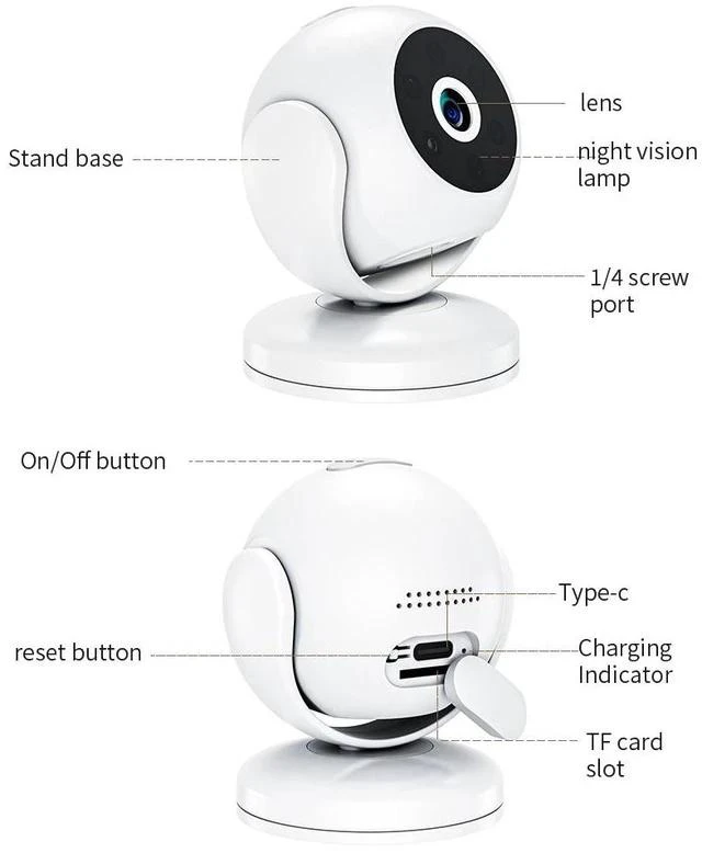 Alt view image 7 of 7 - A5 Smart Ultra-Wide Angle Mini Camera 1080P HD Infrared Night Vision Security Monitor, Baby/Nanny Camera - white