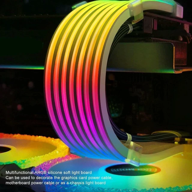 Alt view image 4 of 7 - RGB Power Extension Cable Kit - ARGB Motherboard Power Supply Cable, 24 Pin ATX Cable 5V 3Pin Synchronized PSU with LED Diffused Soft Silicone Tube