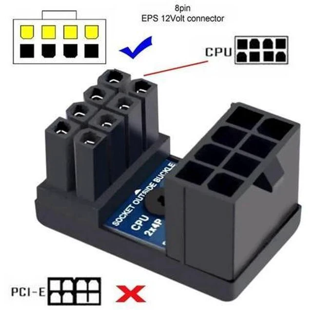Alt view image 4 of 7 - 2 Pack 360° Up & Down Angled EPS 8Pin Power Adapter, Male to Female Header for CPU 12V Power Supply