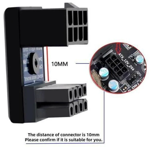 Alt view image 5 of 7 - 2 Pack 360° Up & Down Angled EPS 8Pin Power Adapter, Male to Female Header for CPU 12V Power Supply