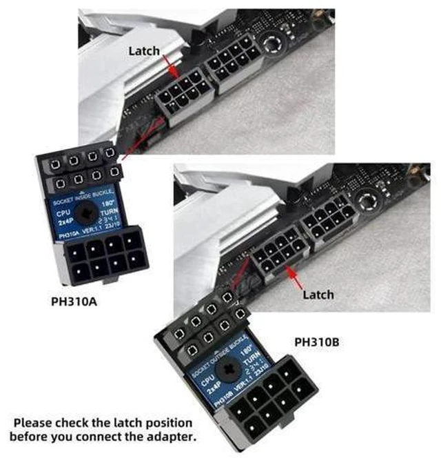 Alt view image 6 of 7 - 2 Pack 360° Up & Down Angled EPS 8Pin Power Adapter, Male to Female Header for CPU 12V Power Supply