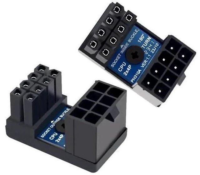 Alt view image 7 of 7 - 2 Pack 360° Up & Down Angled EPS 8Pin Power Adapter, Male to Female Header for CPU 12V Power Supply
