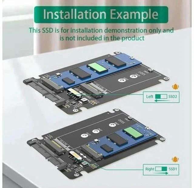 Main image of Dual B Key M.2 NGFF SSD to 2.5" SATA III Adapter, 6Gbps Dual M.2 SATA Converter with Enclosure, Driver-Free