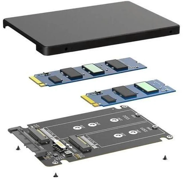 Alt view image 4 of 4 - Dual B Key M.2 NGFF SSD to 2.5" SATA III Adapter, 6Gbps Dual M.2 SATA Converter with Enclosure, Driver-Free