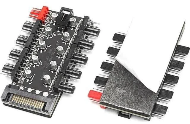 Alt view image 2 of 6 - 10 Ports 4-Pin PWM Fan Hub, SATA 15pin to Fan Power Splitter Adapter with Self-Adhesive Sticker, Compatible with 3/4 Pin Fans