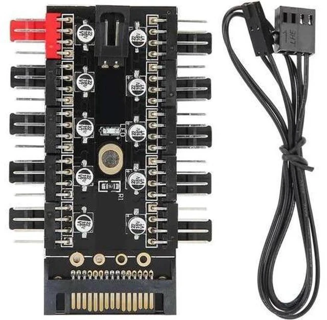 Alt view image 3 of 6 - 10 Ports 4-Pin PWM Fan Hub, SATA 15pin to Fan Power Splitter Adapter with Self-Adhesive Sticker, Compatible with 3/4 Pin Fans