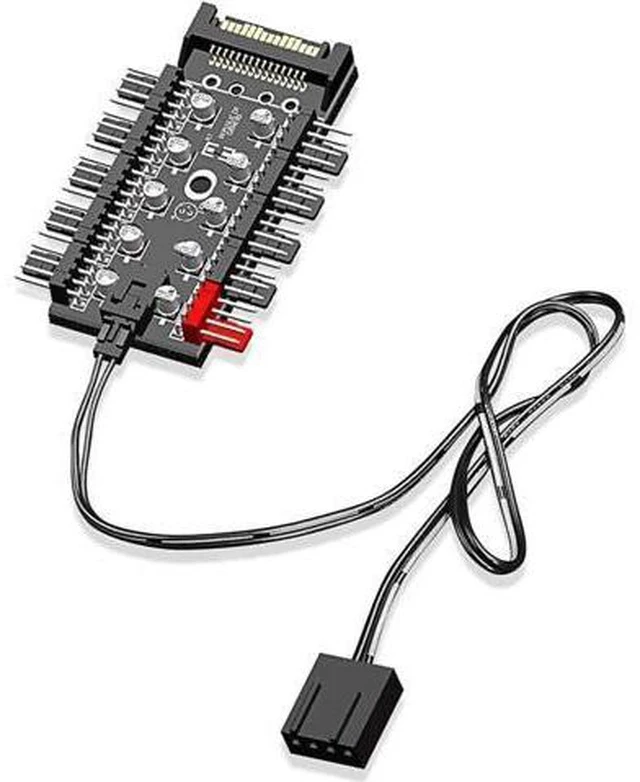 Alt view image 5 of 6 - 10 Ports 4-Pin PWM Fan Hub, SATA 15pin to Fan Power Splitter Adapter with Self-Adhesive Sticker, Compatible with 3/4 Pin Fans