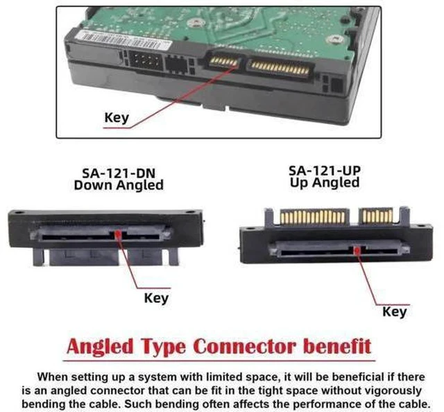 Alt view image 3 of 5 - 90 Degree Up Angled SATA 22Pin 7+15 Male to Female Extension Adapter