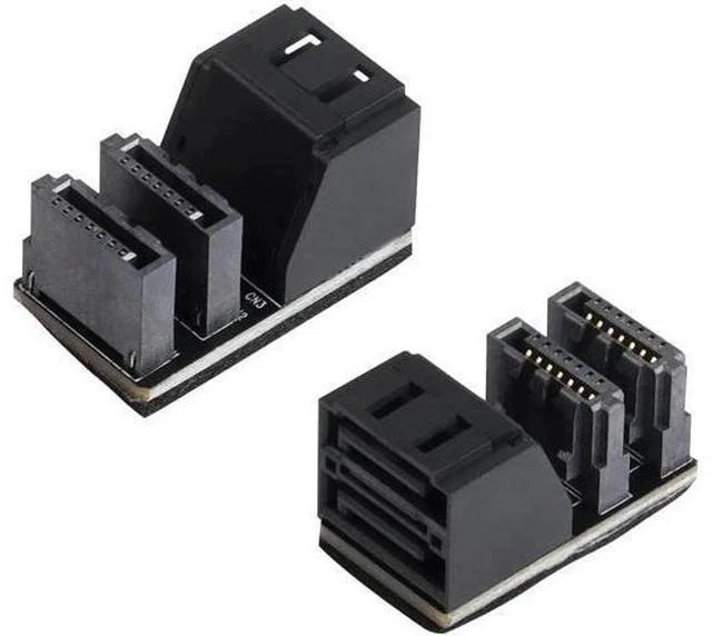 Main image of 2-Pack 90 Degree Dual SATA 7Pin Male to Dual Female Adapter for Low Profile PC Motherboard
