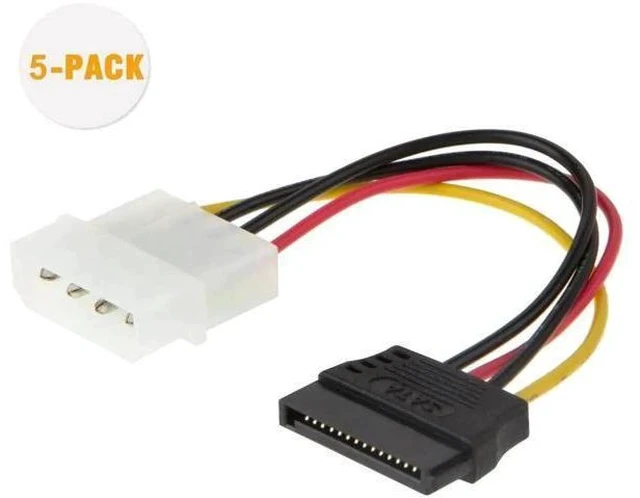 Alt view image 3 of 3 - 5 Pack 4 Inch 4Pin Molex to 15Pin SATA Power Adapter Cables for PC Storage Devices