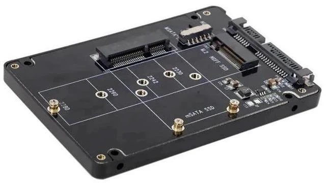 Main image of M.2 NGFF B-Key + mSATA to SATA 3.0 Adapter Enclosure With Power Switch Dual SSD Converter
