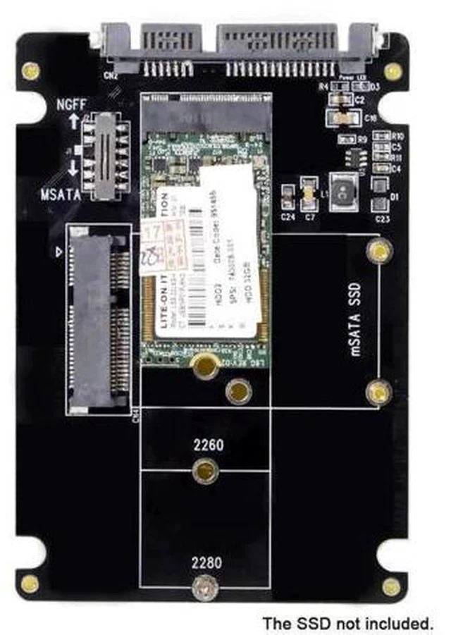 Alt view image 7 of 7 - M.2 NGFF B-Key + mSATA to SATA 3.0 Adapter Enclosure With Power Switch Dual SSD Converter