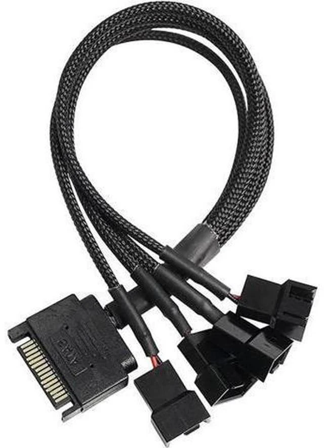 Main image of ATA to 3 Pin 4 Pin Fan Sleeved Power Splitter Cable Adapter,15Pin SATA to 4 x TX3 / TX4 (PWM) 12V PC Case Fan Cooler Y Splitter Power Extension Cord - 10 Inch,Black