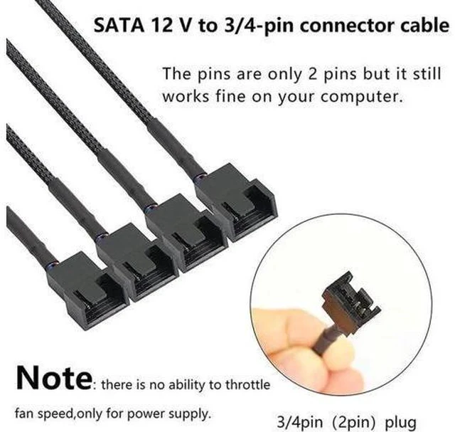 Alt view image 4 of 5 - ATA to 3 Pin 4 Pin Fan Sleeved Power Splitter Cable Adapter,15Pin SATA to 4 x TX3 / TX4 (PWM) 12V PC Case Fan Cooler Y Splitter Power Extension Cord - 10 Inch,Black