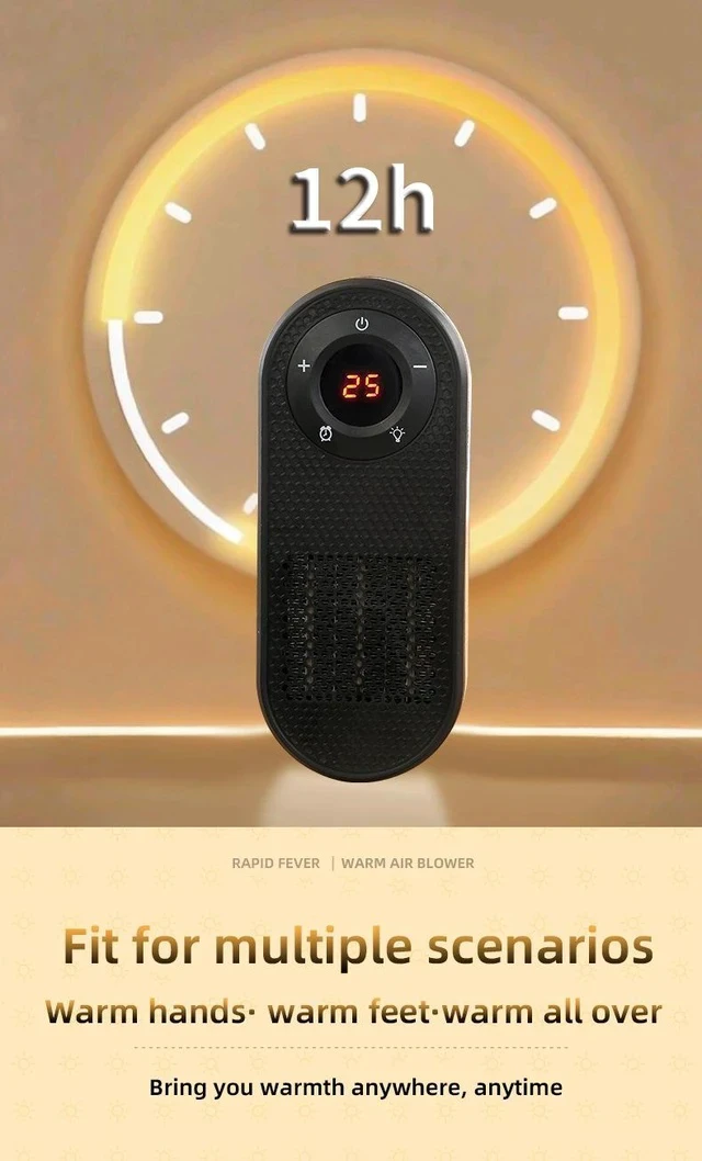 Alt view image 7 of 7 - Desktop Small Heater PTC Ceramic Silent Electric Heater with Digital Display for Home Office Use