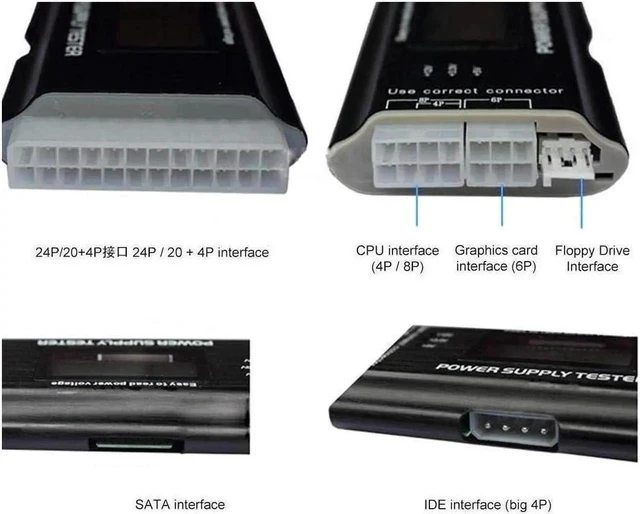 Alt view image 4 of 5 - Power Supply Tester, LCD Display Aluminum Alloy Support 20/24Pin ATX SATA, BTX, ITX, TFX Computer Power